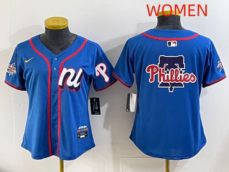 Women 2025 Philadelphia Phillies Blank Blue All star Nike MLB Jersey style 03->women mlb jersey->Women Jersey